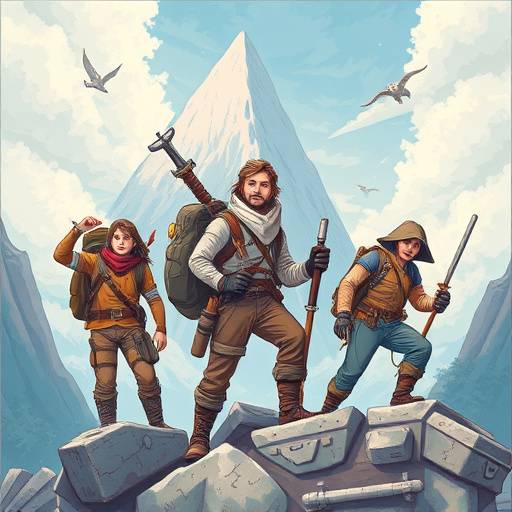 Um grupo diversificado de aventureiros reunidos em torno de uma fogueira